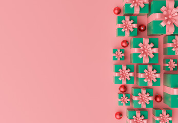 top view of green gifts with copy space