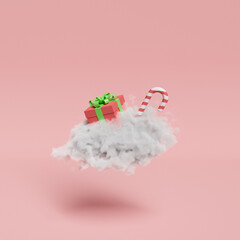gift with a christmas candy on a cloud
