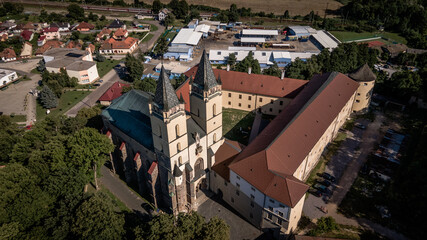 Aerial view of the Hronsky Benadik monastery in the village of Hronsky Benadik in Slovakia