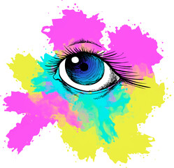 Mystical blue eye on a multicolored background. 