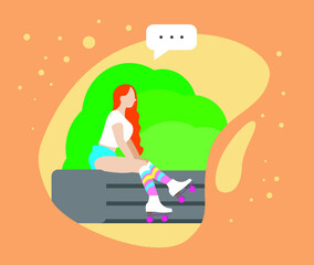 girl roller skating in flat style