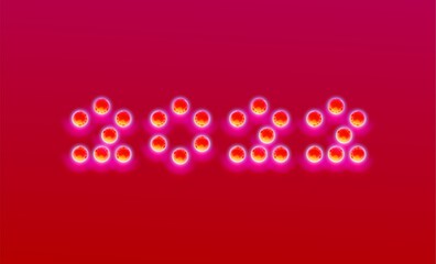 Fototapeta premium 2022 shiny New Year sign made of red hot metallic balls with reflections. Winter holidays symbol for calendar or greeting card.