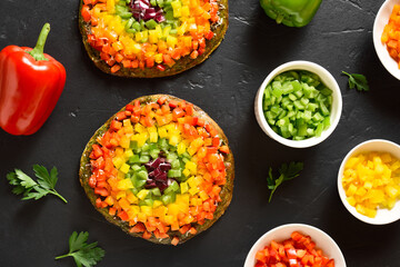 Rainbow veggie bell peppers pizza
