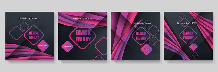 Black Friday sale banners set. Trendy colors background. Brush stroke blots frame for sales and discounts. Template design. Watercolor texture. Vector grunge illustration
