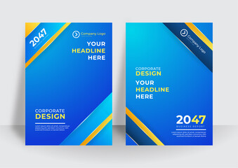 Modern blue yellow cover template background. Colorful booklet brochure abstract cover template. Business cover design template for brochure, report, catalog, magazine or booklet.