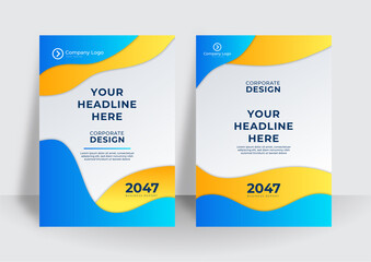 Modern blue yellow cover template background. Colorful booklet brochure abstract cover template. Business cover design template for brochure, report, catalog, magazine or booklet.