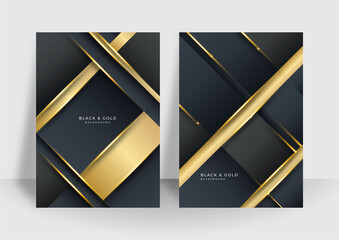 Modern luxury premium black gold background for cover design template. Black gold elegant background overlap dimension abstract geometric modern. Suit for business and corporate