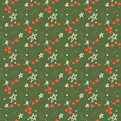 Merry Christmas holidays berry doodle wrapper  vector seamless pattern