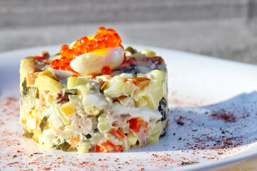 Olivie. Festive salad for a festive salad. Delicious holiday snack.