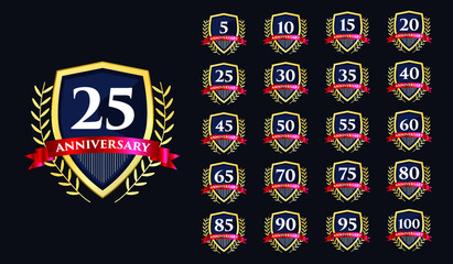 
Set of anniversary birthday years milestone completion celebration round emblem flower style badge  template design with celebration event Premium Vector