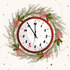 Fototapeta na wymiar Christmas background with clock, New Year, New Year's Eve, new year celebration