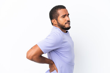 Young Ecuadorian man isolated on white background suffering from backache for having made an effort