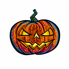 Halloween Pumpkin with Carved Scary face isolated on white