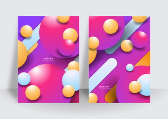 Colorful trendy abstract 3D geometric background for brochure cover design template. Vibrant contrast pattern background with abstract shapes and colors. Modern vector pattern