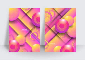 Colorful trendy abstract 3D geometric background for brochure cover design template. Vibrant contrast pattern background with abstract shapes and colors. Modern vector pattern