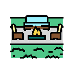 outdoor living furniture and fireplace color icon vector. outdoor living furniture and fireplace sign. isolated symbol illustration
