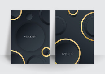 Gold lines on black background for cover design template