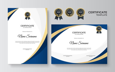 Elegant blue and gold diploma certificate template - obrazy, fototapety, plakaty