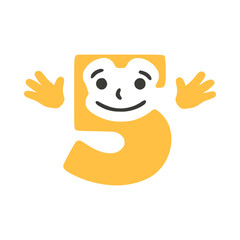 Number 5 funny character with hands