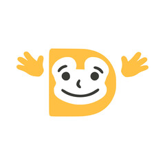 Letter d funny character with hands
