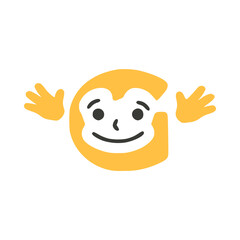 Letter g funny character with hands