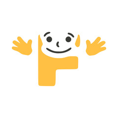 Letter f funny character with hands