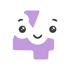 Number 4 cute kawaii character glyph icon