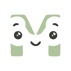 Letter m cute kawaii character glyph icon