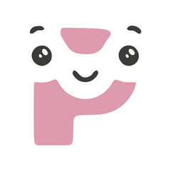 Letter p cute kawaii character glyph icon