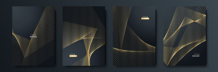 Abstract luxury gold black background with golden lines