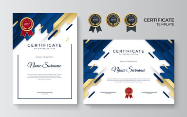 Elegant blue and gold diploma certificate template