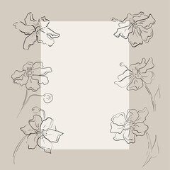 Vector Set Line Art Flowers, Plants. Art Floral Elements. Minimalist. Best for background, wallpaper, wrapping paper, textile, prints, wedding invitation, party supplies, T-shirt. Vector illustration
