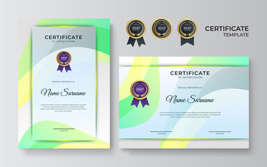 Set certificate template with dynamic and futuristic polygonal green color and modern background