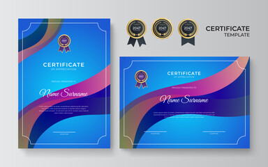 Set certificate template with dynamic and futuristic polygonal color and modern background