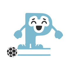 Letter p football player character, name monogram design