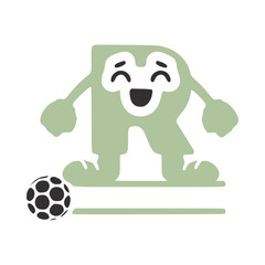 Letter r football player character, name monogram design