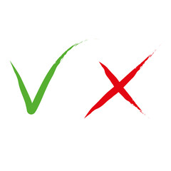 Simple web icon buttons. Set of simple web buttons, symbols. Red cross. icon no, reject, cancel, reject, denial. Green check mark icon yes, acceptance, consent, ok. For documents, voting, selection