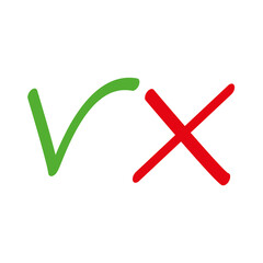 Obraz premium Simple web icon buttons. Set of simple web buttons, symbols. Red cross. icon no, reject, cancel, reject, denial. Green check mark icon yes, acceptance, consent, ok. For documents, voting, selection