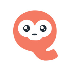 Fototapeta premium Letter q cute kawaii character, red funny smiley clipart