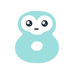 Fototapeta premium Number 8 cute kawaii character, turquoise funny smiley clipart