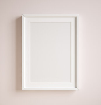 Mockup poster frame close up on wall painted pastel pink color, 3d render