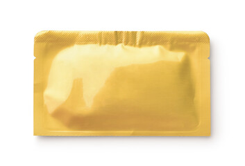Front view of golden sealed cosmetic sachet