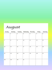 August 2022. Calendar planner design template. Week starts on Sunday.