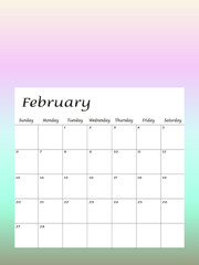 February 2022. Calendar planner design template. Week starts on Sunday.