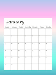 January 2022 Calendar planner design template. Week starts on Sunday.