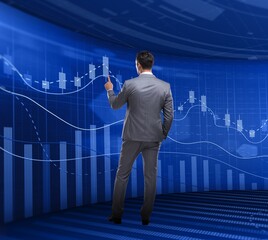 Man in stock exchange trading concept