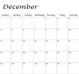 December 2022. Calendar planner design template. Week starts on Sunday.