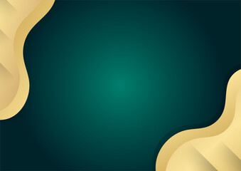 Abstract luxury dark green overlap layer with golden shapes decoration elements. Suitable for presentation background, banner, web landing page, ui, mobile app, editorial design, flyer, banner