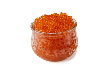 red caviar in a glass jar, isolated