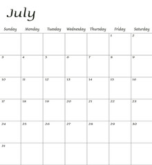 July 2022. Calendar planner design template. Week starts on Sunday.